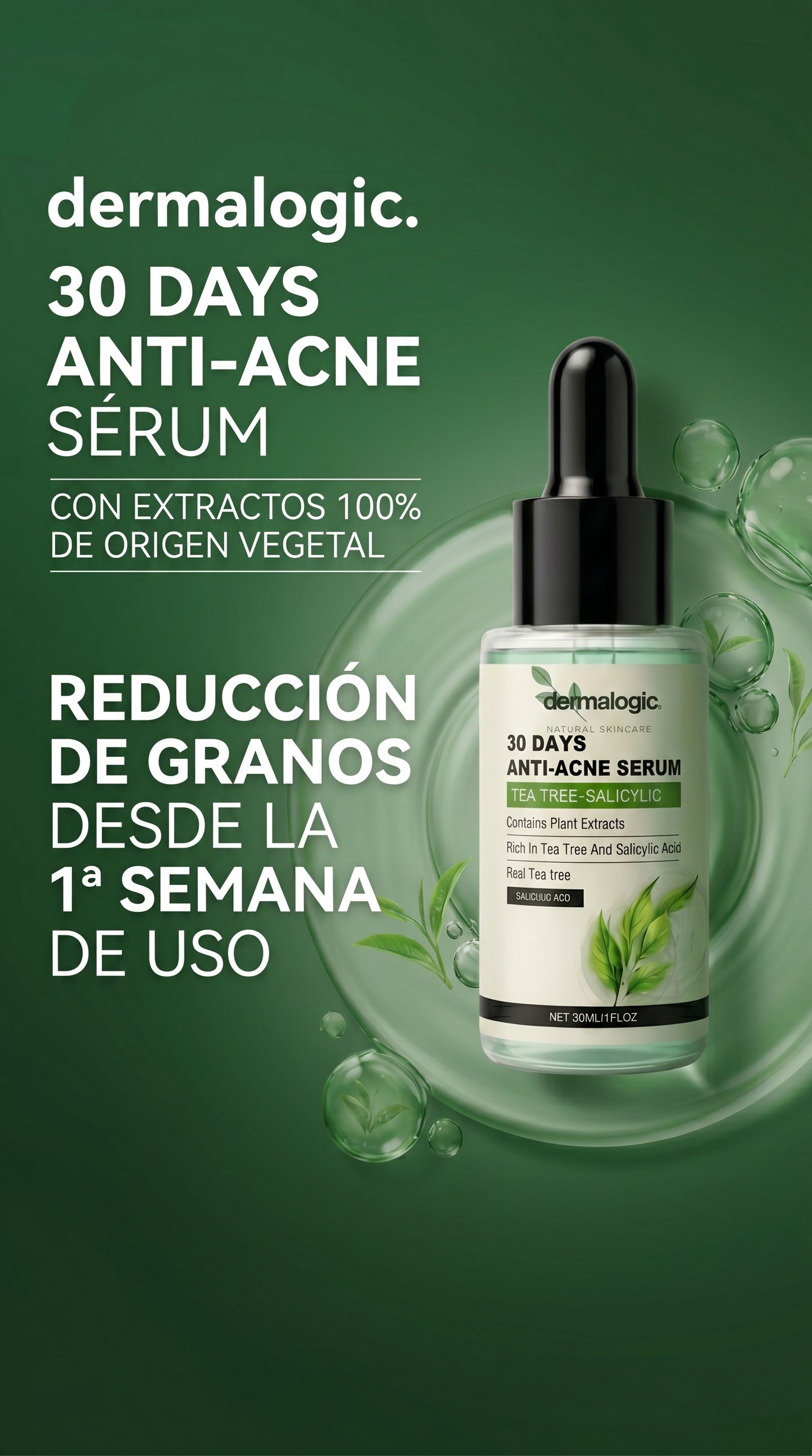Sérum Antiacné Natural Árbol de Té + Ácido Salicílico – 30 ml